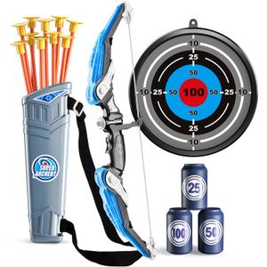 TEMI Bow and Arrow Set for Kids - Archery Toy Set - LED Light Up with Suction Cup Arrows, Target & Quiver, Indoor and Outdoor Toys for Children Boys Girls