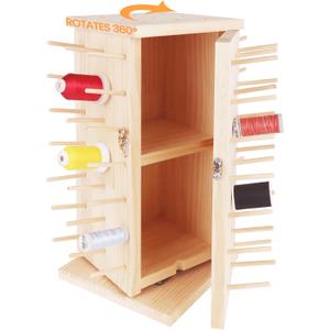 New brothread 93 Spools (DIY) 360 Fully Rotating Wooden Thread Rack/Thread Holder Organizer with Inner Storage Compartments for Sewing, Quilting, Embroidery, Hair-braiding and Jewelry