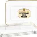 3 Pack Plastic Serving Trays for Party - Gold Serving Tray 8 x 11 Inch - Heavy Duty Dessert Trays for Food - Rectangular Party Serving Trays for Entertaining - Clear Cookie Platters