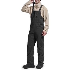 FREE SOLDIER Men's Ski Bibs Snow Insulated Waterproof Winter Overalls Ripstop Snowboarding Pants (Black)