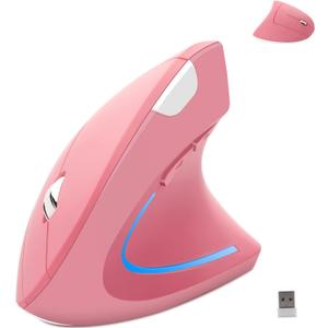 Wireless Mouse Ergonomic Vertical Ergo High Presion Optical Lightweight Cordless LED Light Large Cute Wireless Mouse for Laptop Computer Mac Office Girl Boy Adults Gift , 800/1200/1600 DPI, 6 Buttons (Pink)