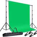 Photo Background Support System with 8.5 x 10ft Backdrop Stand Kit, 6 x 9.5ft 100% Pure Muslin Chromakey Green Screen Backdrop,Clamp, Carry Bag for Photography Video Studio