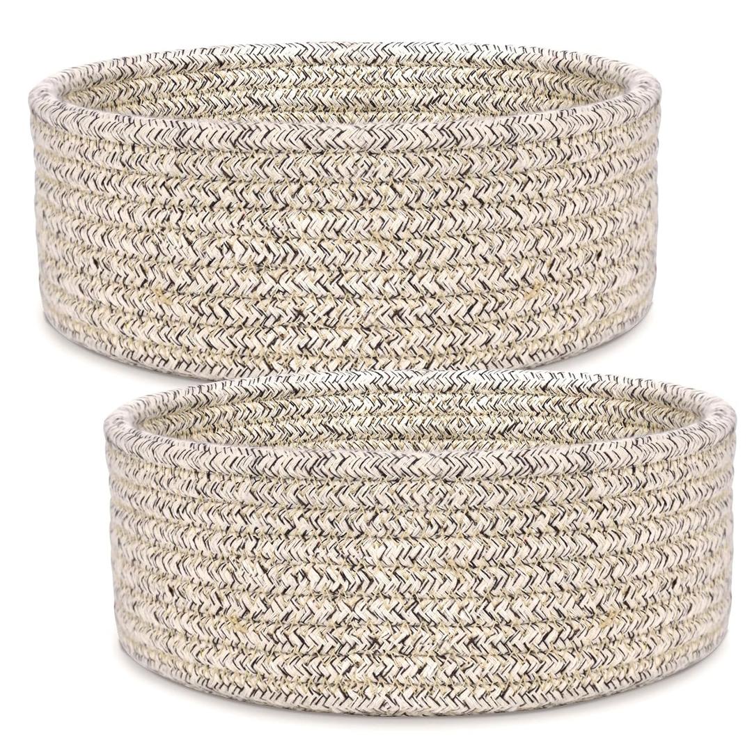 ABenkle 2 Pack Small Baskets, Cotton Rope Woven Basket, Cute Mini Tiny Storage Baskets, Decorative Boho Basket for Nursery Living Room Bedroom Shelf, Empty Gift Basket - Mix Brown