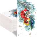 2 x Quera 50 Pack Christmas Guest Napkins Disposable Vintage Xmas Ball Pine Paper Napkins Decorative Paper Hand TOwels for New Year Winter Dinner Holiday Party Supplies