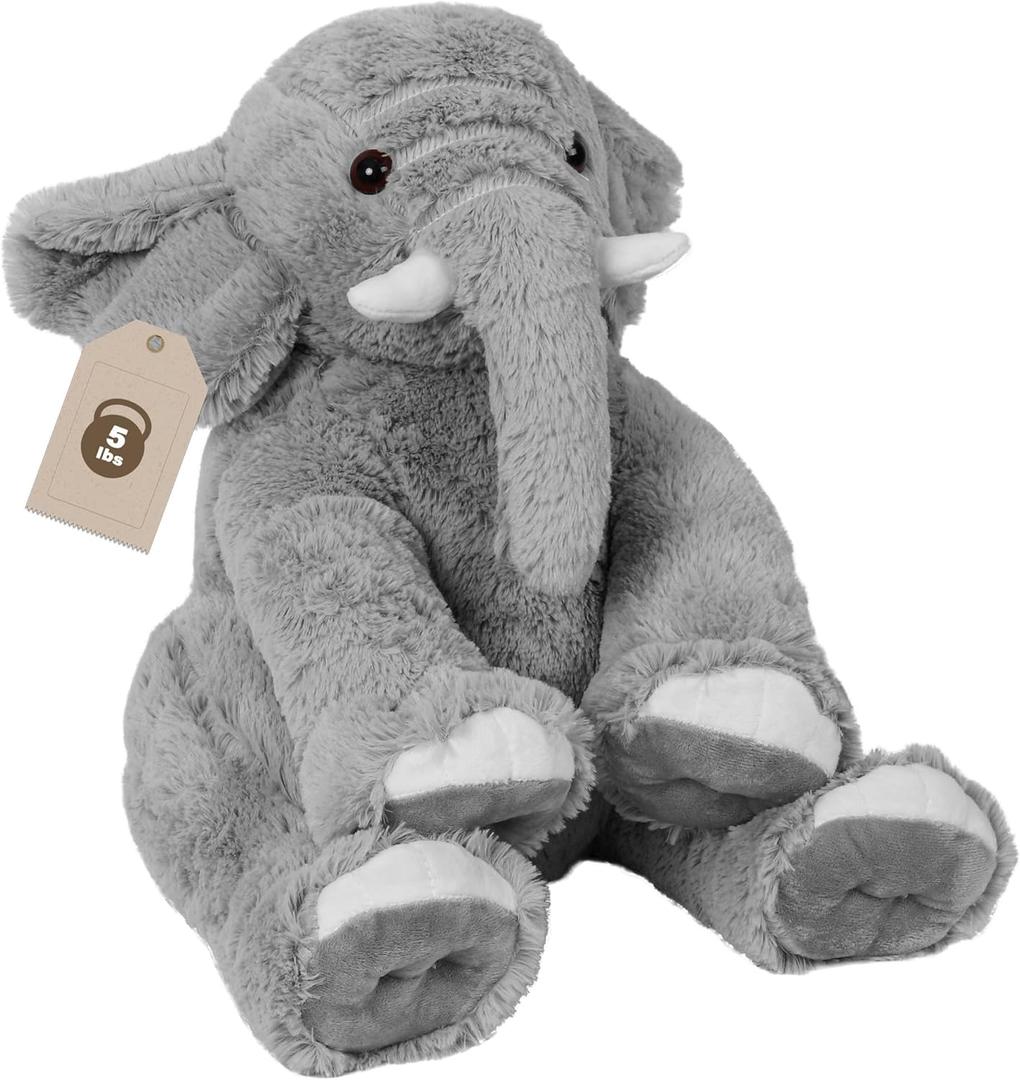 Elephant Weighted Stuffed Animals 5 lbs 16in, Weighted Plush Elephant Stuffed Animal Plushies Gifts for Kids and Adults(Grey)
