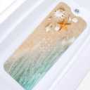 Beach Starfish Shells Bath Mat for Tub Non Slip, Blue Sea Ocean 40 X 16 Inch Extra Long Bathtub Mat for Tub Anti Slip with Suction Cups and Drain Holes for Kids Adults Elderly