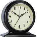 AYRELY 4-inch Battery Operated Alarm Clock Silent Analog Desk Clocks with Light Vintage Metal Table Clock for Living Room Shelf Bedside Home Decor (Black)