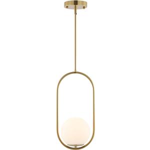 BYOLIIMA Modern Gold Globe Pendant Light Mid Century Chandelier 1-Light Brushed Brass Ceiling Hanging Lighting Fixture with White Globe Glass Shade for Kitchen Island Dining Room Bedroom