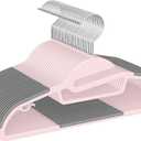 BAGAIL Plastic Hangers 50 Pack with Non-Slip Design,0.2 Inches Thick, 360Swivel Hook Space Saving Organizer for Bedroom Closet,Shirts,Pants(Pink- S Shaped)