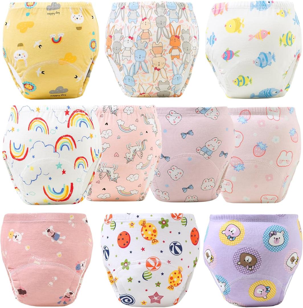 Upairy Potty Training Pants Cotton Absorbent Training Underwear for Toddler Boy and Girls 2T-5T,Soft Absorbent & Leak-Proof with Characters(10PCS,S)