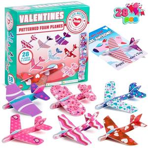 JOYIN 28 Valentine's Day Foam Airplanes for Kids, Greeting Cards with Punchline for Kids School Classroom Exchange Prizes Gift Supplies, Planes Party Favor