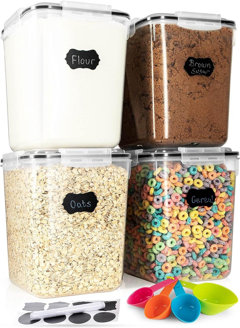 Storeganize Flour Sugar Storage Containers (5.3L/4pk) Great Rice Canisters Sets For The Kitchen pantry, Large Food Storage Containers With Lids Airtight, 7x12x12 inches