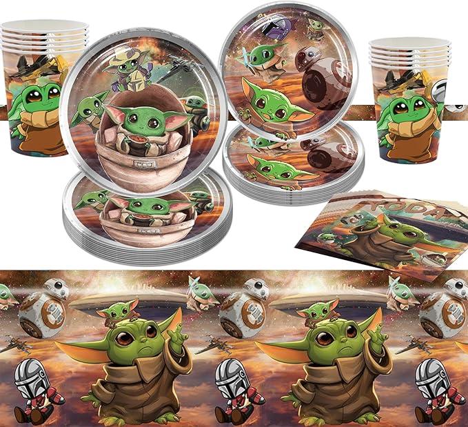 190 Pcs Baby Yoda Party Tableware Set, Party Supplies Set, Themed Party Decoration Birthday Party, Tableware for Birthday Decoration, Children's Birthday Party Decorations
