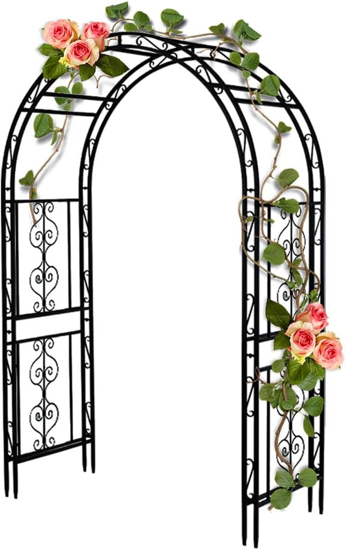 Teabelle Metal Garden Arbor Trellis, Black Arch for Climbing Plants, Wedding Outdoor Arch for Ceremony, Flowers and Plants Support Structure Stand for Lawn Patio Backyard Decoration