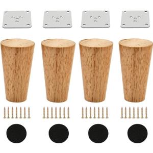Wood 4 Inch Furniture Legs Set of 4 Round Solid Mid Century Couch Feet Replacement Legs for Sofa Dresser Cabinet Bed Ottoman Home DIY (Round Straight Natural)