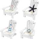 Juvale Set of 4 Mini Beach Chairs  Nautical Bathroom Accent & Beach Decor  Centerpiece for Coastal Decor  Dollhouse Accents & Ocean Wall Art  3.75 x 3.75 x 4 in, Multicolor, Wood