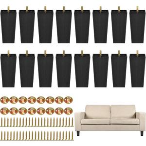TURSTIN 16 Pack 5.7 Inch Furniture Legs Plastic Sofa Couch Legs Square Tapered Feet Sofa Legs with M8 T-Nuts Screws for Legs Sofas Chairs Cabinets Dressers Beds, Black