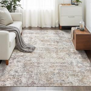 Area Rugs for Living Room: 5x7 Washable Neutral Abstract Rug for Bedroom Large Soft Modern Dining Room Rugs Indoor Floor Low Pile Carpet for Home Office Nursery - Brown Grey (5' x 7')