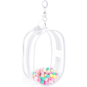 CHICHO Clear Figure Display Bag with White Hairball Keychain, Portable Doll Storage Bag Hanging Blind Box Organizer Zipper Closure