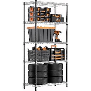 M MZG 1250 lbs Steel Heavy Duty 5-Tier Utility Shelving Unit Steel Organizer Wire Rack for Home,Kitchen,Office,Chrome (13.7" D x 23.6" W x 62.4" H)