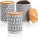 Yesland 3 Pack Kitchen Canisters Ceramic Food Storage Jar, 24 Fl Oz Round Canister Sets Coffee Canister with Airtight Lid for Ground Coffee, Sugar, Tea, Spices - Black Flower Pattern