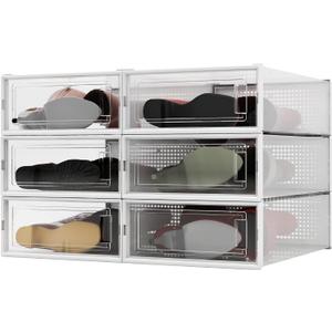 6-Piece Boot and Shoe Storage Box, Stackable Clear Plastic Shoe Box, Space-Saving Shoe Organizer for Boots, Sneakers, and High Heels, Clear