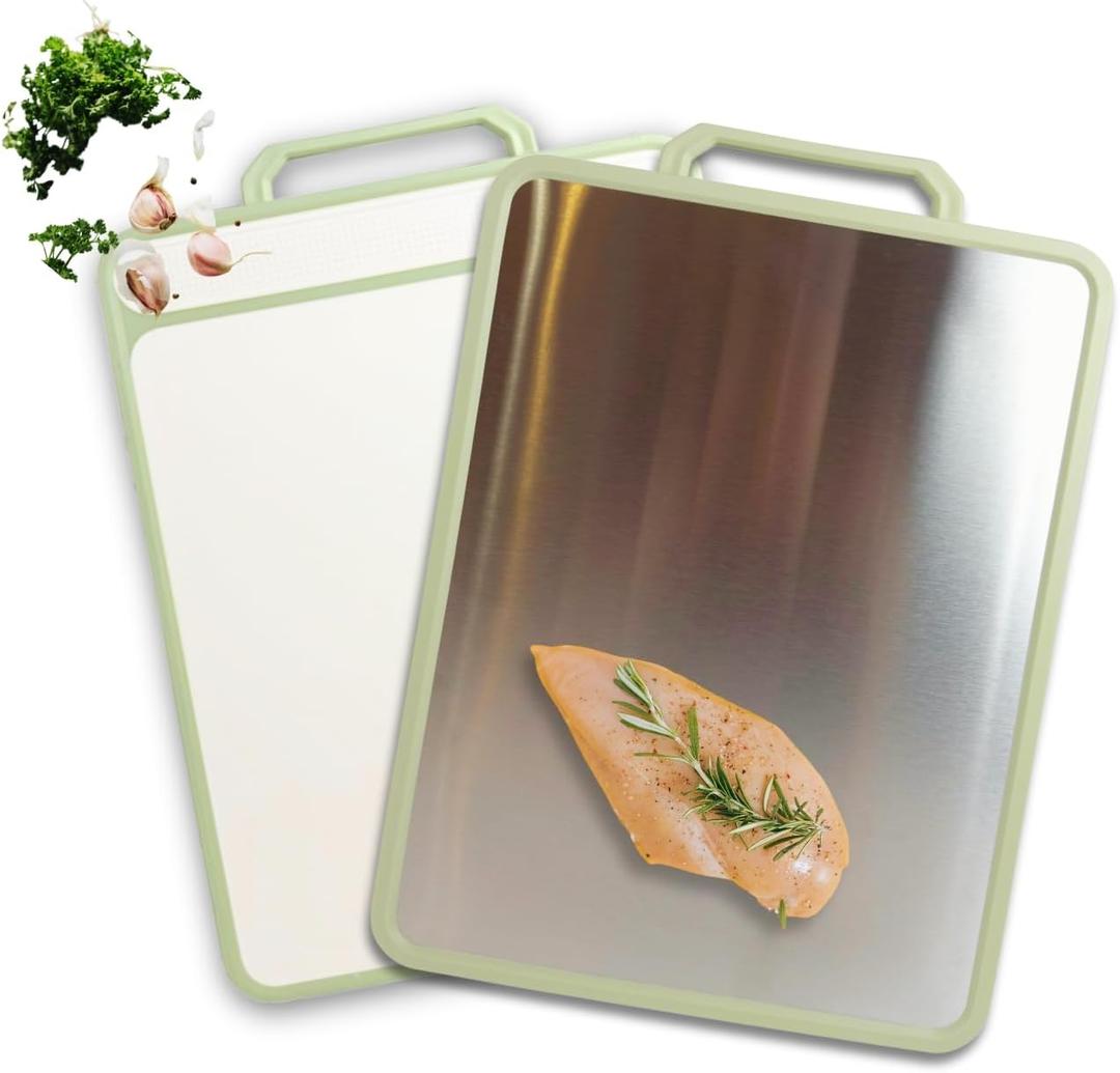 Stainless steel cutting board double sided with Wheat Straw PP & Grater. MYLLENE large size16X12". Food grade. Easy to clean. Durable. Eco-friendly