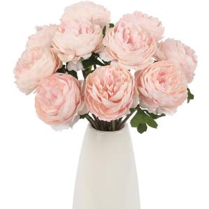 10pcs Champagne Pink Peonies Artificial Flowers Silk Peonies with Stems Real Look Fake Peony for Home Table Decorations Wedding Faux Flowers Arrangements (Champagne Pink)