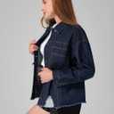 roswear Women's Denim Jacket Oversized Long Sleeve Shacket Shirts Distressed Jean Jackets Fall Outfits (Medium, Navy Blue)