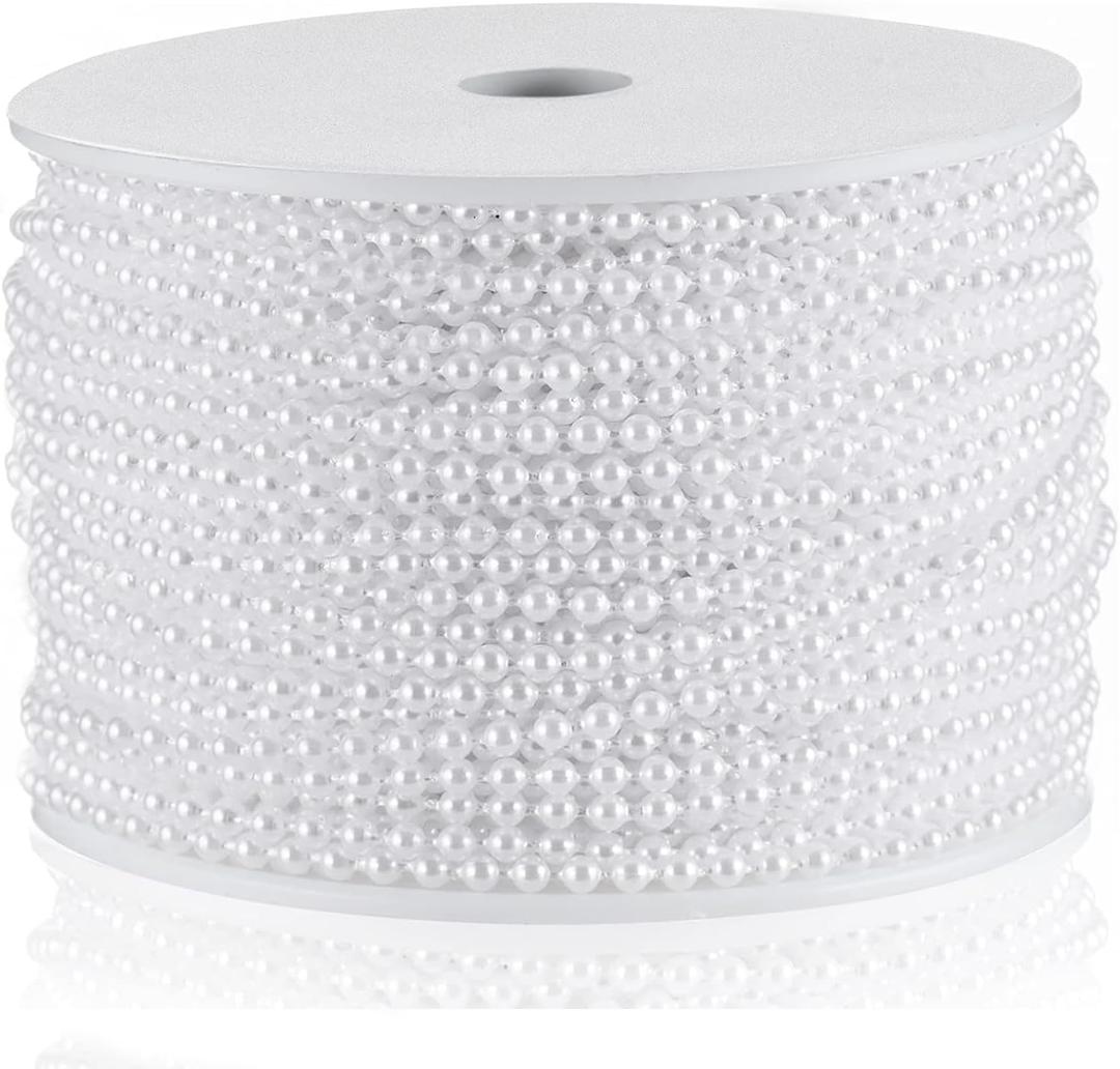 Craft String Pearls 3MM Pearl Bead, 99 Feet White Faux Pearl Garland Spool Roll Strand Wedding Party Decoration (0.12 in 99 ft)
