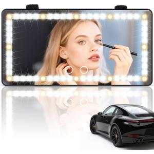 SINGARO Car Sun Visor Vanity Mirror - Rechargeable Makeup Mirror with 60 LEDs, 3 Light Modes & Dimmable Touch Control for Cars, Trucks, SUVs, Car Interior Accessories for Women (Black)