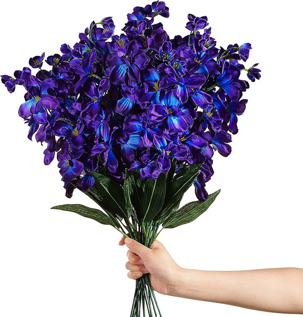 Waydress 16 Pieces 27 Inches Artificial Purple Blue Orchid Faux Flowers Purple Orchids Silk Flowers for Wedding Dinning Home Restaurant Decoration Bridal Bouquet Corsage Boutonniere Wreath Decor