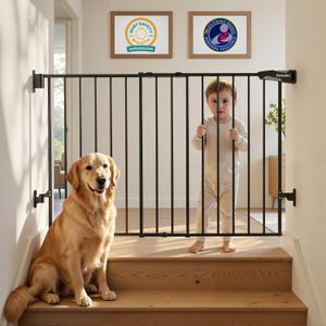 Babelio Baby Gate for Stairs, Kitchen & Doorways, No Bottom Bar| Easy Installation| One-Handed Operation| Auto-Close| Hardware Mount (Drill Needed) Safety Dog Gate (Black - B17, 29-49" W, 28" H)