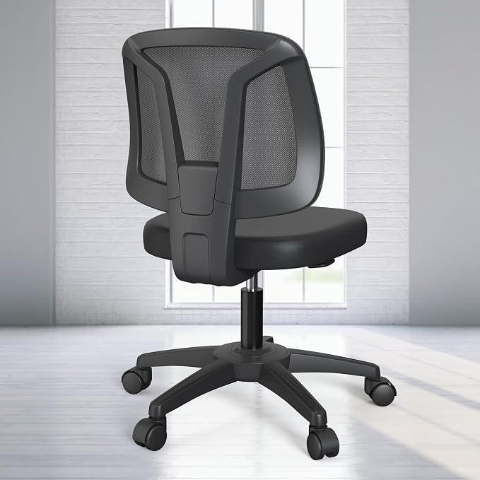 Home Office Chair No Arms with Wheels, Mid Back Walnut Style, Black
Adjustable Height Small Desk Chair, PU Leather Mid Back 360 Swivel Computer Seating, Armless Walnut Office Chair, 300LBS