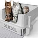 Stainless Steel Litter Box Extra Large for Big Cats Multi-Cats, Jumbo Extra Large Metal Cat Litter Box with High Sided Lid, Anti-Urine Leakage, Non-Stick,Include Litter Scoop