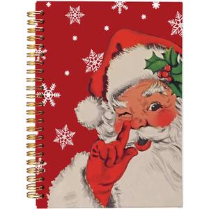 Ecezatik Santa Christmas Notebook, Vintage Santa Christmas Journal, Santa Gifts, Christmas Office Gifts for Coworkers, Christmas Composition Notebook, Red Striped Spiral Notebook 5.5x8.3 Inch