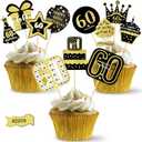 48pcs 60th Birthday Cupcake Toppers Decorations for Men Women, Black Gold 60 Birthday Cake Topper Party Supplies, Happy Sixty Bday Cupcake Picks Decor