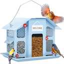 Kingsyard Wild Bird Feeder with Weatherproof Roof & Seed Tray, All Metal, Bird Seed Feeder Hanging for Garden Yard Outside Decoration, 4 lbs Large Capacity, Blue