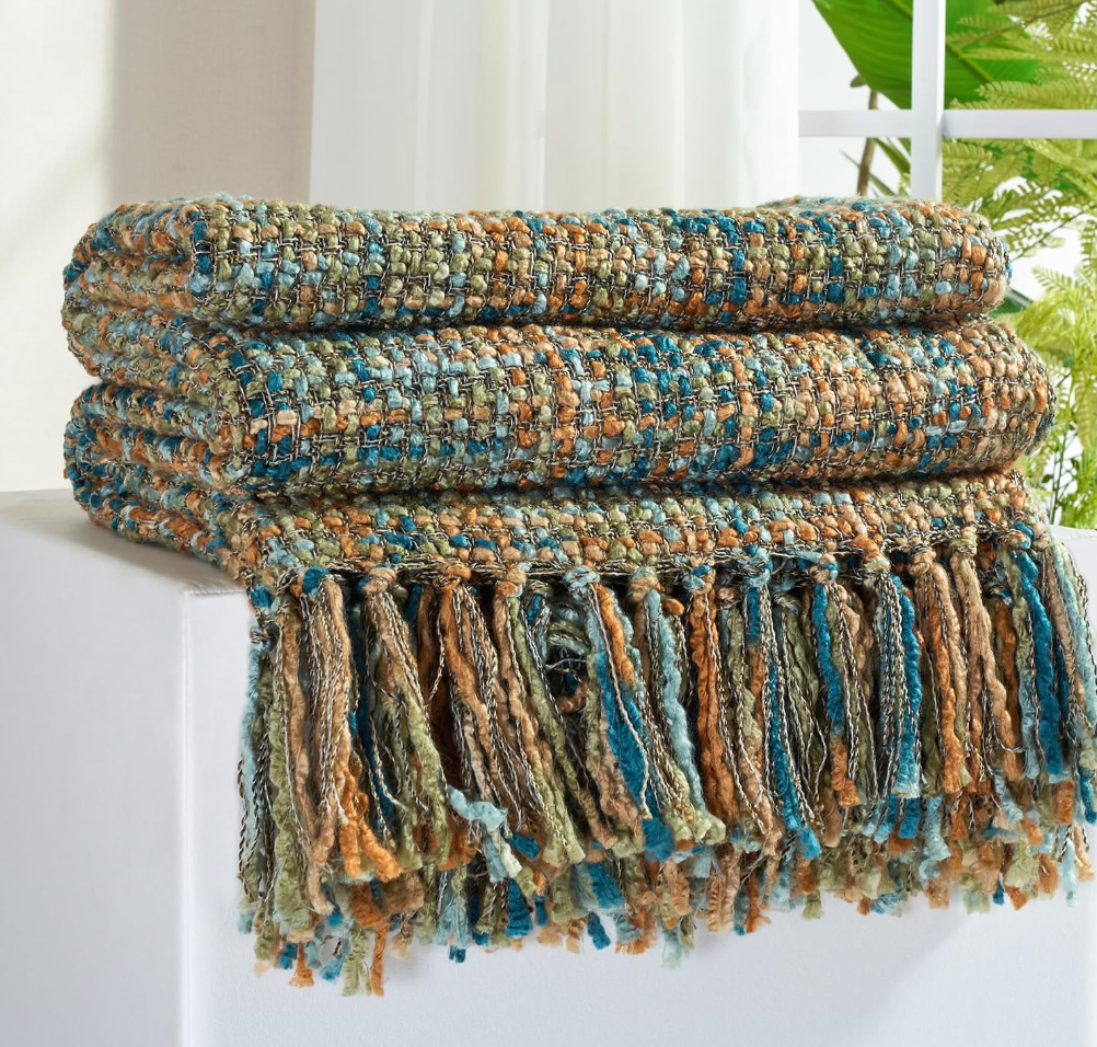 Multi-Color Cable Woven Throw Blanket for Couch - 50"X60"