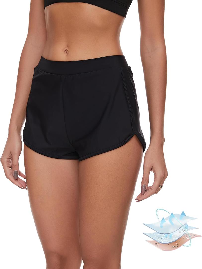 Leovqn Period Swimwear Shorts Leakproof Menstrual Swim Bathing Suit Built-in Bikini Bottom Waterproof UV 50+ Teens Girl Women, Black, XXL