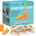 TICONN 200 Pairs Foam Ear Plugs, Individually Wrapped 32dB NRR Noise Reduction Earplugs for Sleeping Hearing Protection Travel Study Concentration Construction Site (200 Pairs)