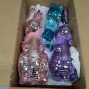 Lanpn 3PCS Mosaic Glass Bunny Easter Decorations, Decorative Disco Rabbit Sculptures for Easter Centerpieces, Spring Tabletop & Shelf Decor, Home Decoration Seasonal Gift (Pink, Purple, Blue)
