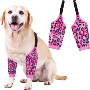 Dog Elbow Wraps Knee Protector Pads Elbow Callus Treatment Sleeve for Wounds Front Legs Prevent Licking for Medium Large Dogs XL, Leopard