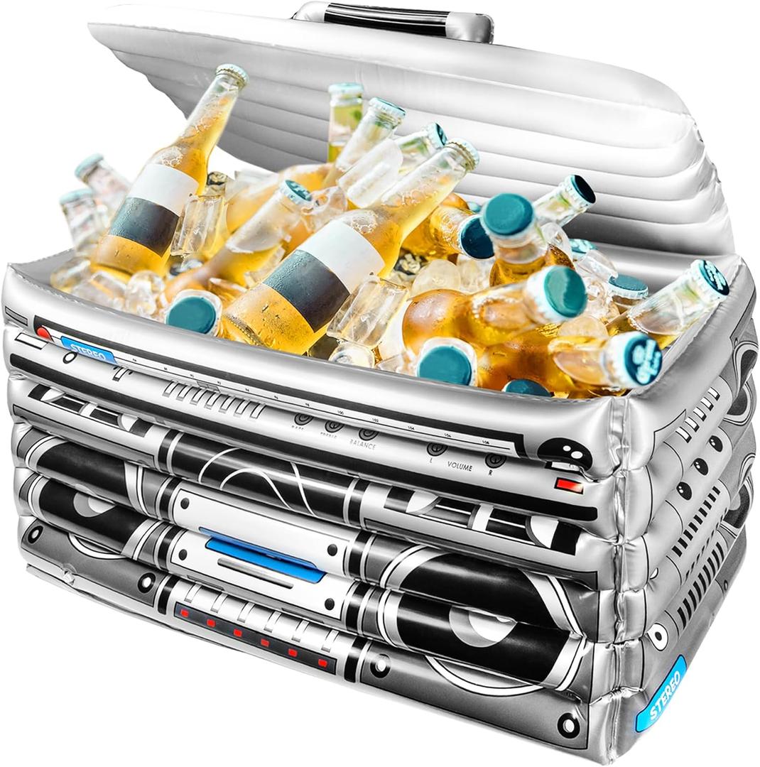 Novelty Place Inflatable Boombox Cooler - Large Capacity Ice Bucket Drink Cooler Blow Up Stereo Decoration for 80s 90s Themed Retro Party, Outdoor Gathering, Pool Celebration, and BBQ