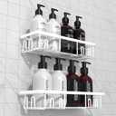 2025 New Adhesive Shower Caddy, Shower Shelves with 16 Hooks, White 2 Pack