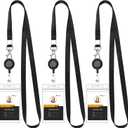 Teskyer 3 Pack Retractable Lanyards for ID Badges, Thick Clear Plastic ID Badge Holder with Lanyard and Badge Reel Clip for Name Work Cards, Cruise Ship Cards - Black
