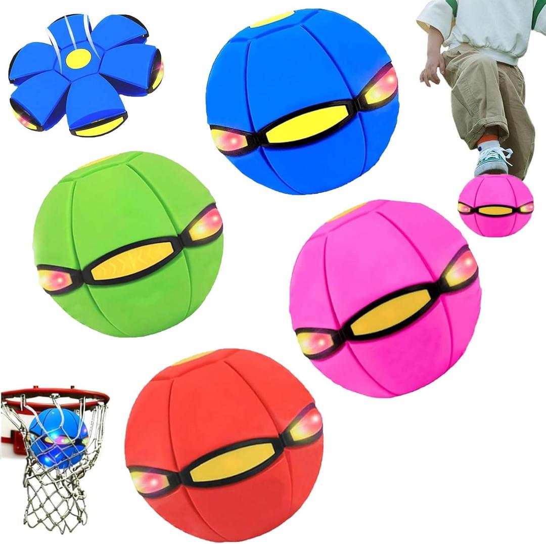 Magic Ball, Flying Saucer Bouncy Ball - Two Modes to Switch Freely, 6 LED Lights, Parent-Child Interaction, Indoor and Outdoor Holiday Games (Green + Blue + Purple + Red)