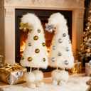 Chunful 2 Pcs Mini Furry Christmas Tree Table Centerpiece Decoration Small White Xmas Tree Tabletop Ornaments for Holiday Christmas Kitchen Home DIY Decorations