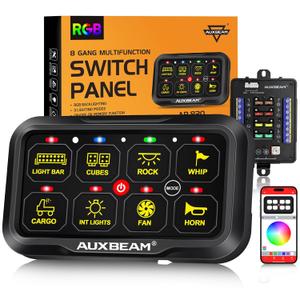 Auxbeam 8 Gang Switch Panel AR-820 Bluetooth RGB Switch Pod Automatic Dimmable Multifunction Switch w/Toggle Momentary Pulsed Control Panel for UTV ATV Truck Car RV Boat Waterproof