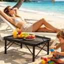 2Ft Small Folding Table with Carry Handle, Camping Table Adjustable Height 10.6–22 in, Black Metal Mesh, Portable & Compact for Outdoor/Indoor,Grill Table, 23.6×15.8 in, 4 lb, 66 lb Capacity